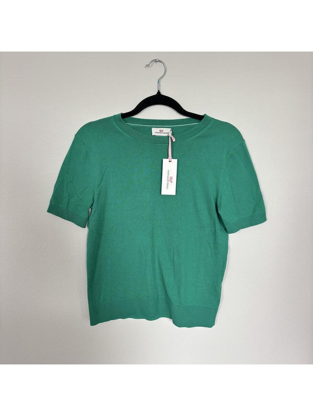 NWT Vineyard Vines Luxe Short Sleeve Sweater Green Cashmere Blend S $110